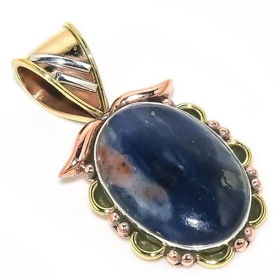 Anhänger aus natürlichem Sodalith-Edelstein, zweifarbig, 925er Sterlingsilber, 3,6 cm, U8P25