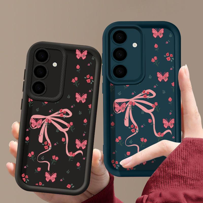 Für Samsung S25 Ultra S24 FE S23 S22 A56 A36 A55 A16 A15 A35 Handyhülle Schleife Blumendruck TPU Matt Stoßfest Weich Silikon Linsenschutzhülle