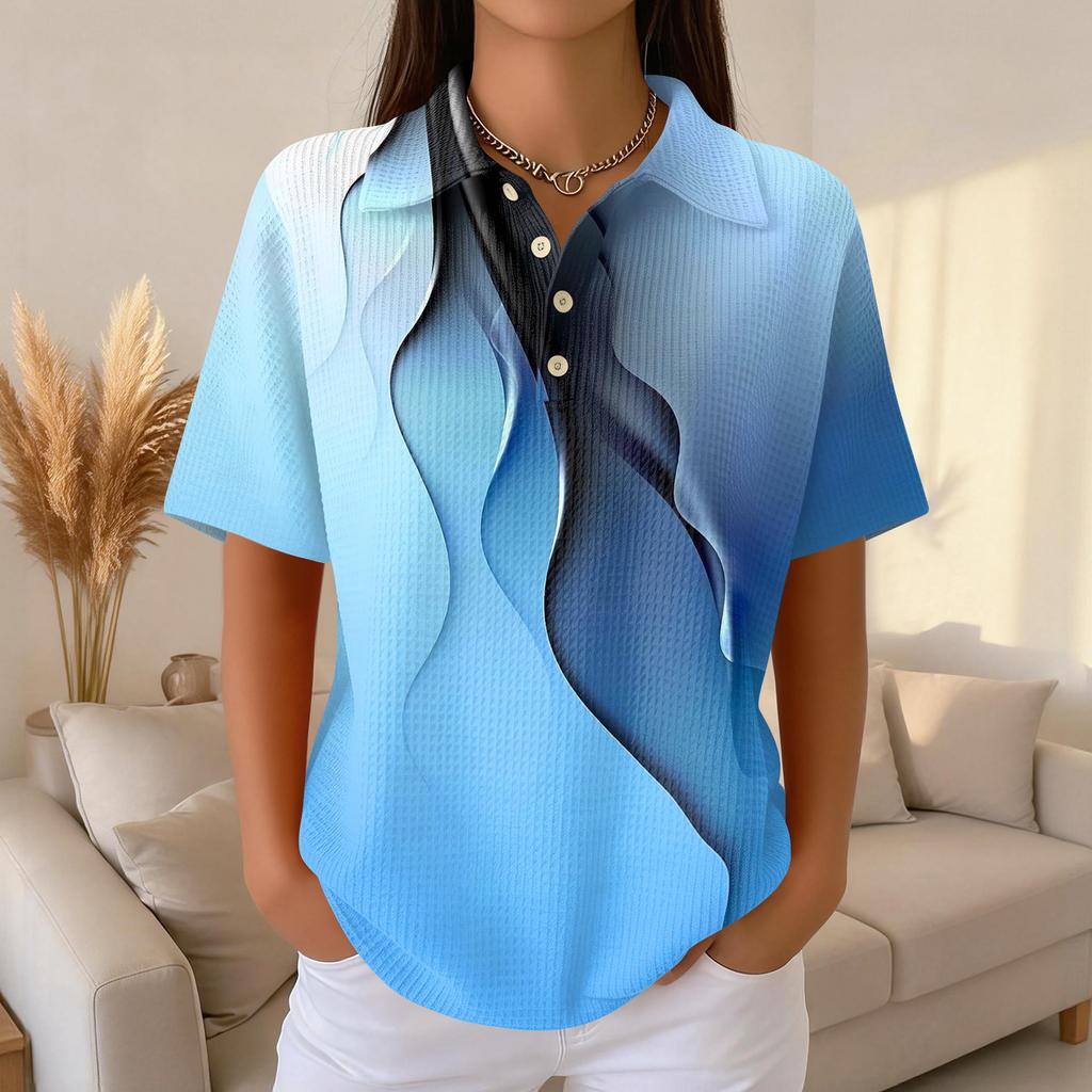 Women's Fashion Casual Lapel Short Sleeve Color Shirt Women's Up Tops