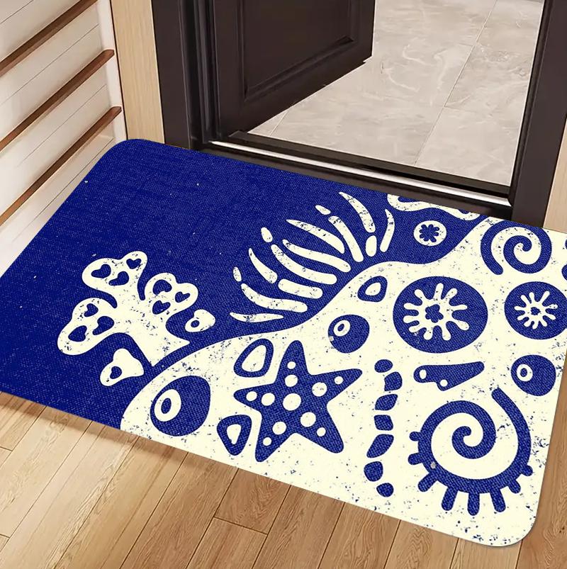 

Vintage Blue White Nautical Starfish Washable for Entryway Coastal in Livingroom or Badroom Kitchen Nature Home Decoration 40cm x 60cm