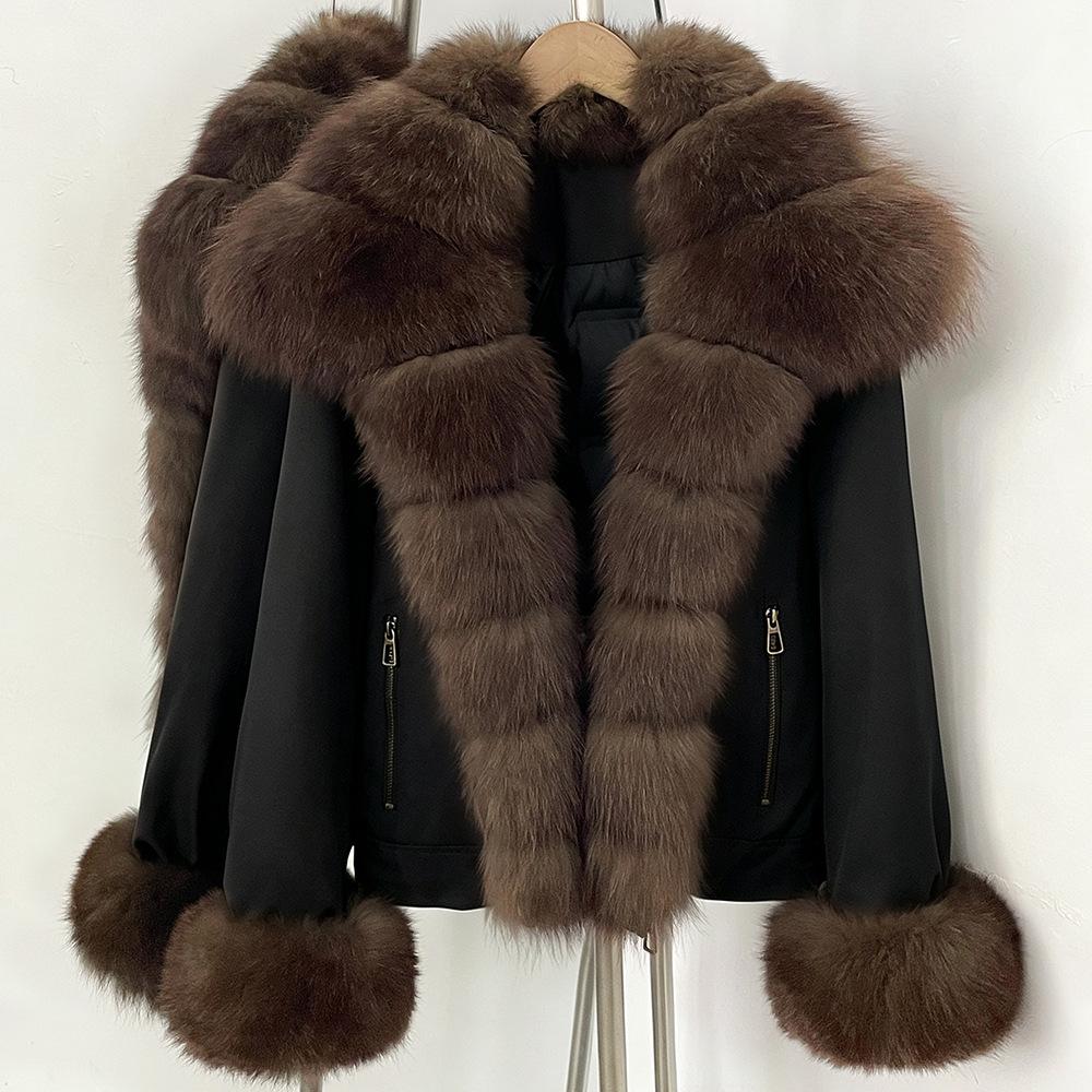 Daily versatile commuter wind duck down jacket women's winter cold and warm natural real fox fur collar thick coat