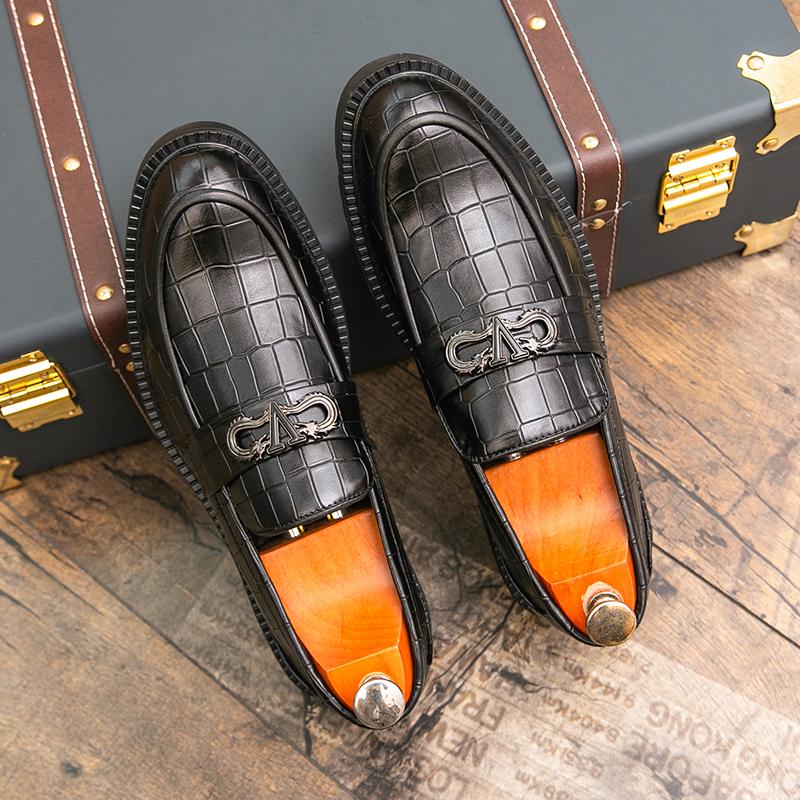Men Leather Casual Dress Shoes Platform Loafers Slip-on High Quality Thick Bottom Height Increasing Shoes Oxfords Wedding Shoes