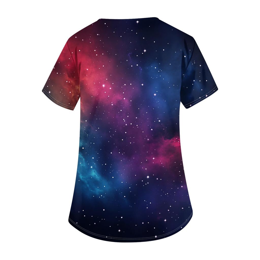 Módní dámské pracovní oděvy s výstřihem do V a krátkým rukávem s kapsami