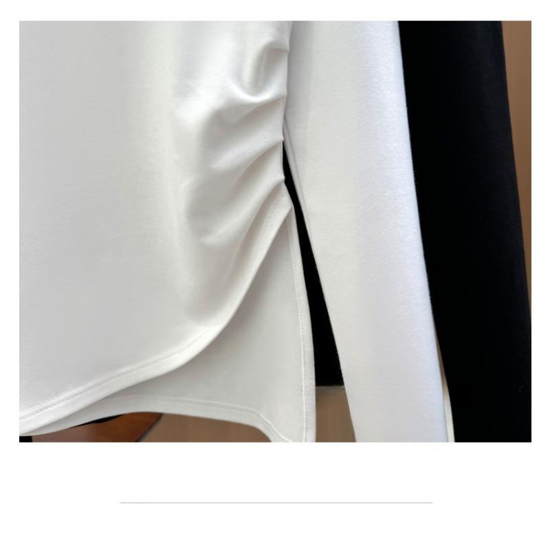 Spring and Autumn Women's Premium Peplum Long Sleeve Bottom Inner Split Top