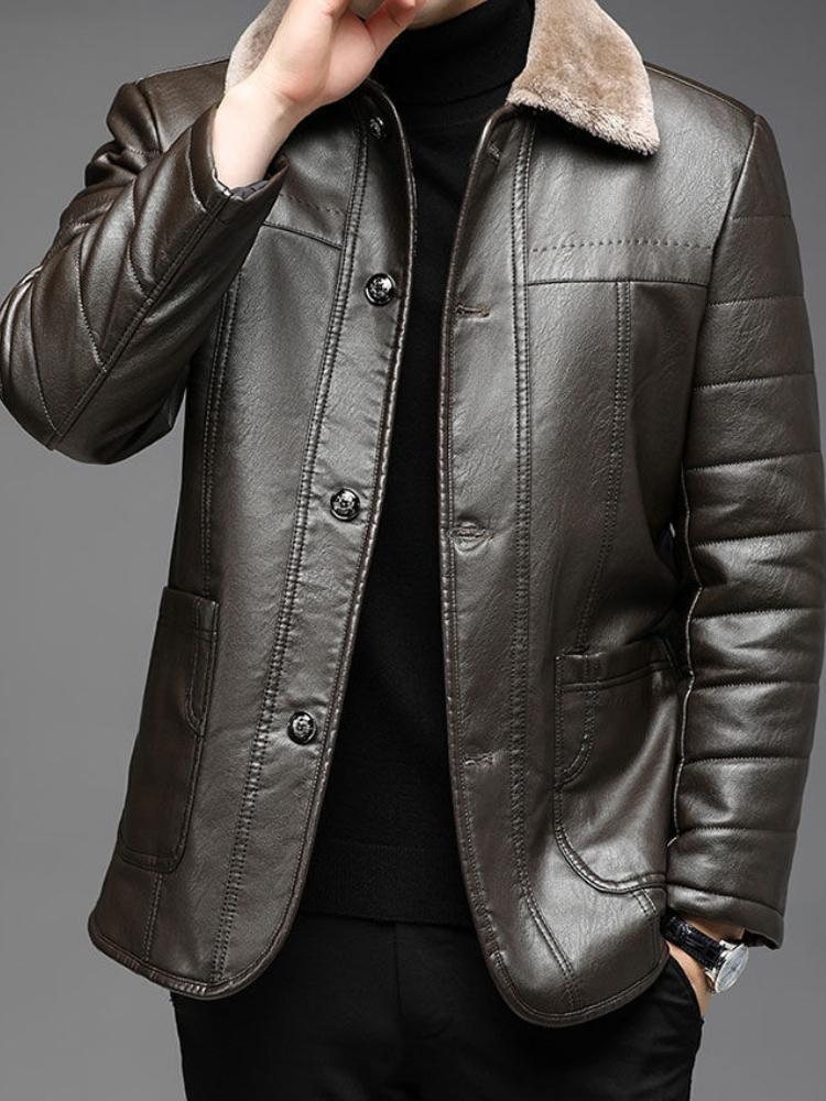 

Кожаная куртка среднего и пожилого возраста для мужчин-отцов, мех на осень и зиму, мужская плюшевая куртка с утолщенными лацканами, куртка из натуральной кожи 3XL