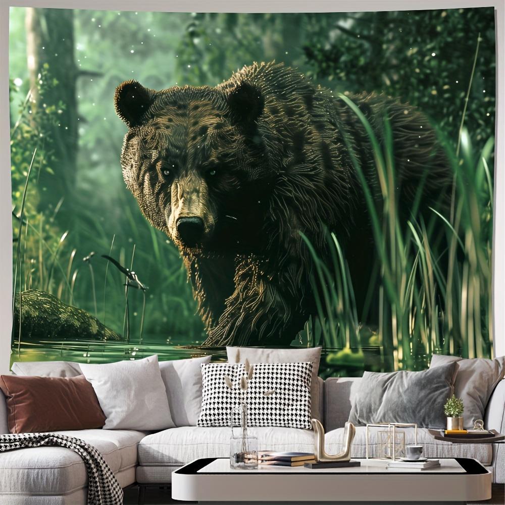 1Pc Bear in Forest Tapestry Wall Hanging, Decorative Fabric Poster for Bedroom, Living Room, Dorm & Home Decor