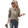 Women's Crew Neck Sweater, Color-Block, Leopard Print, Loose Fit for Fall and Winter