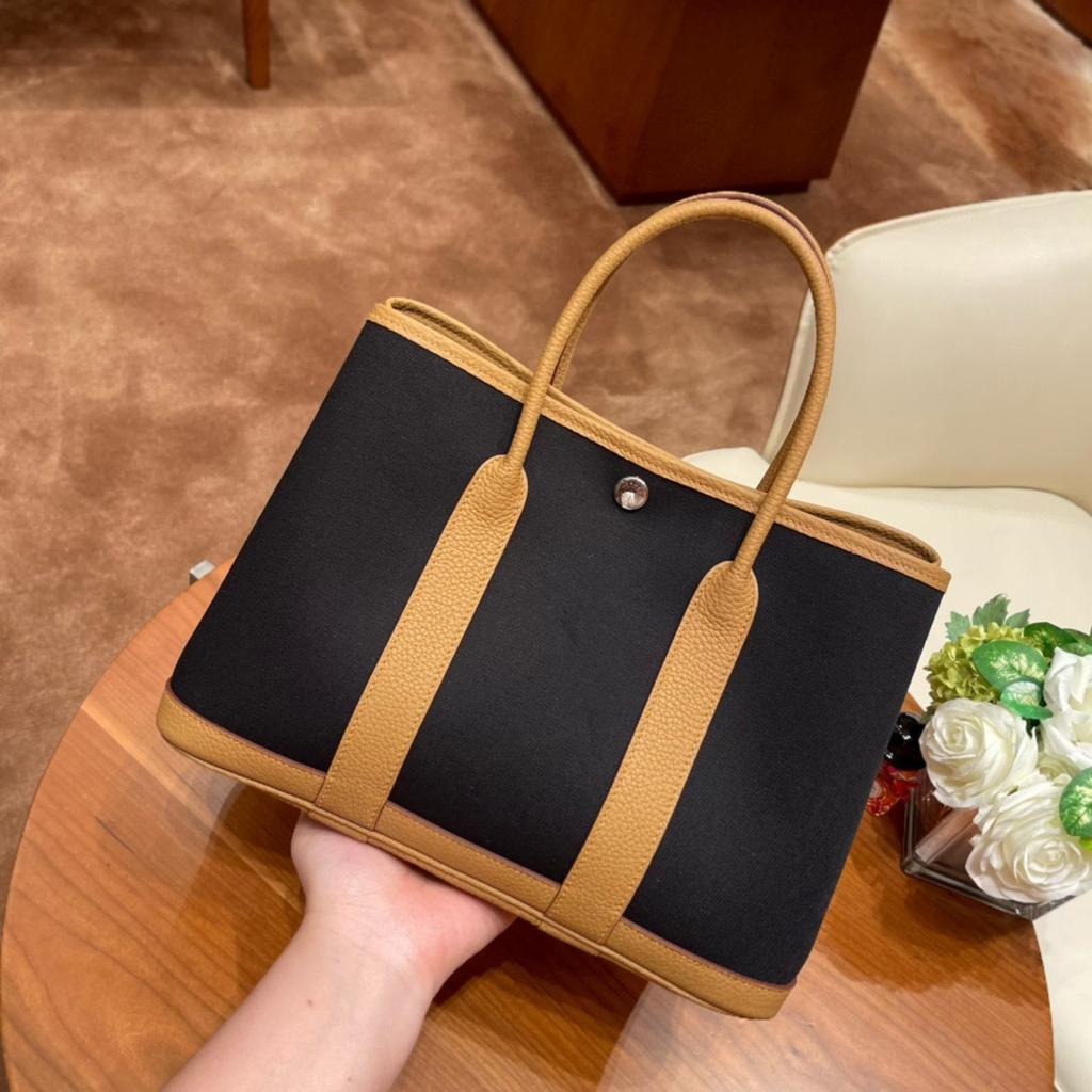 Grensoverschrijdende nieuwe canvas tas met eerste laag koeienhuid voor dames, tuin handtas, echt leer, contrasterende kleur, schoudertas, messenger tas, tote bag
