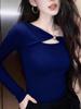Pure Desire Spicy Girl Hollow-Out Collarbones Long-Sleeve Slim Fit Women's Base Layer Top, Autumn/Winter Design.