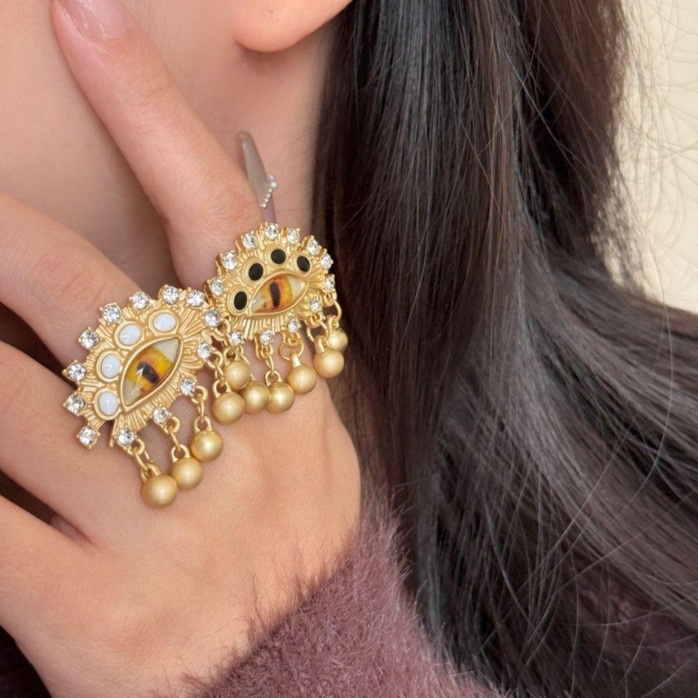 Geometryczny Niebieski Pierścionek z Oczami Perła Vintage Złoty Pierścionek Retro Pierścionek Oko Demona Prezent