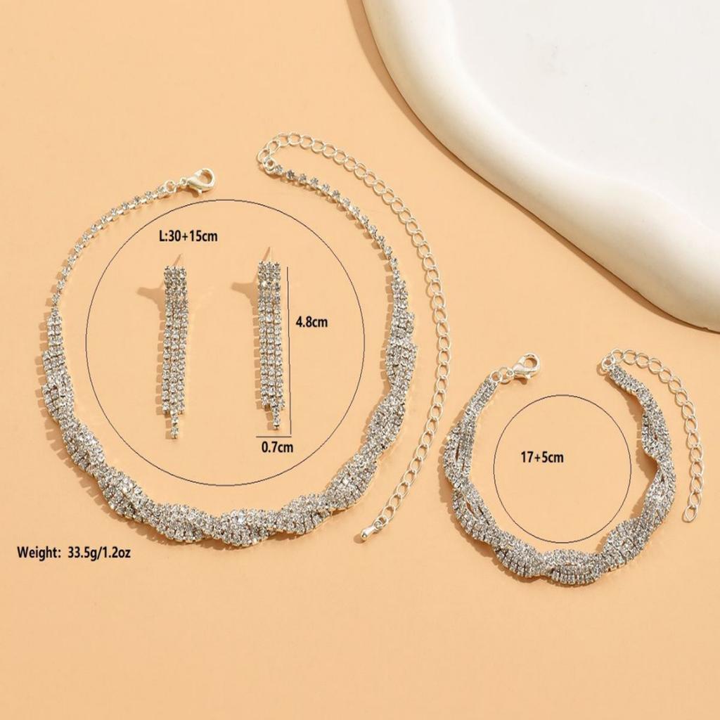 4PC Women's Fashion Geometric Necklace Earrings Bracelet Zircon Set Suitable for Wedding, Party, Festival Gifts-8912