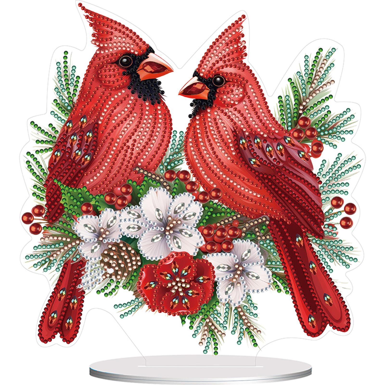 

2D Flat Print Cardinal DIY Diamond Painting Tabletop Ornaments Kit Acrylic 5D DIY Diamond Art Tabletop Decorations Special Shape