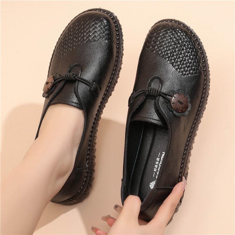 Top Quality Genuine Leather Moccasins Women Spring Braided Flats Plus Size 41 Grandma Mom Cozy Loafers Soft Sole