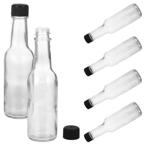 Luxshiny Clear Glass Quadra Bottles, 6-Piece Set, 150ml Thick-Walled, Empty Hot Sauce Bottles with Screw Caps, Honey, Salad Dressing Containers, Small