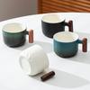 Ceramic Retro Cup Coffe with Wooden Handle Rough Large Capacity Water Tea Mug Handmade Drinkware Teaware for Birthday Gifts