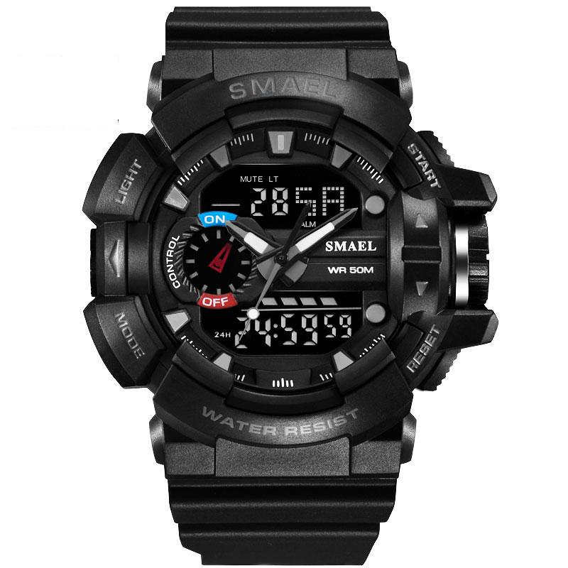SMAEL Men Sports Watch Military Watches LED Quartz Dual Display Waterproof Outdoor Sport Men's Wristwatches