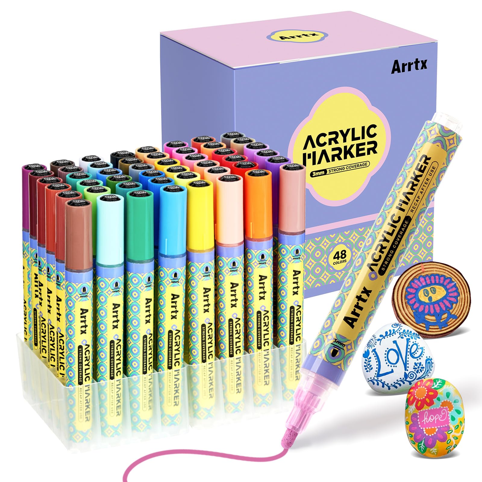 

Arrtx Acrylic Paint 3mm Medium Tip Acrylic Marker for Rock DIY and Art Supplies 48-Color Pens, Pens, Non-Toxic, Water-Based, Quick-Drying, Painting,
