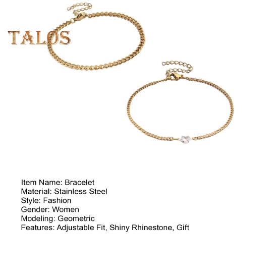 2Pcs Women Charm Bracelet Shiny Rhinestone Inlaid Adjustable Fit Wristband Anniversary Birthday Jewelry Gift