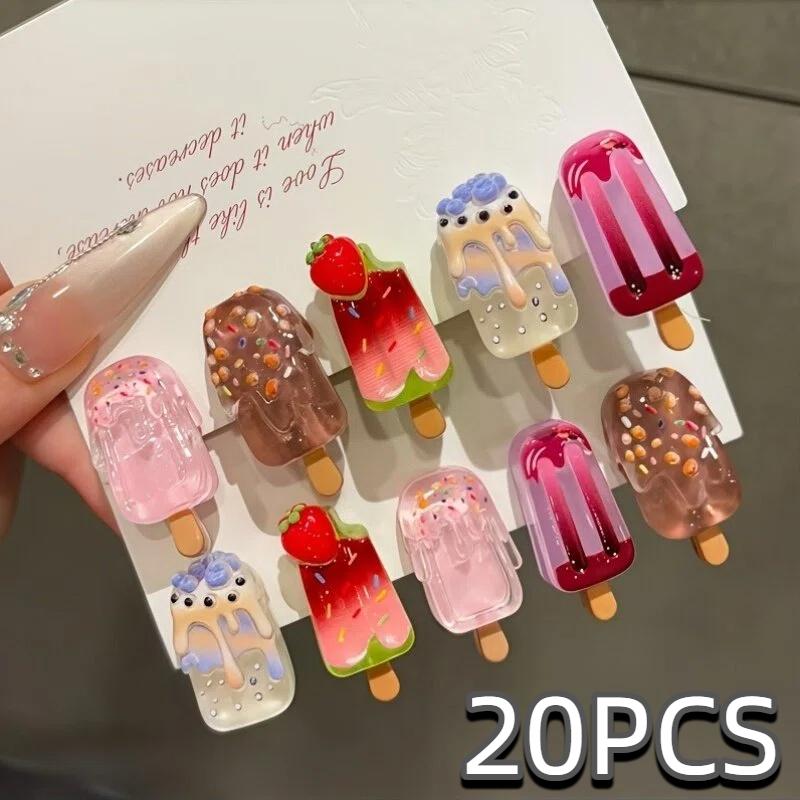 20Pcs 3D Strawberry Ice Cream Hair Clips, Colorful Cute Hair Accessories for Decor Random 20pcs