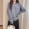 TonLion Women's Retro Academy Style Lapel Pullover Sweater