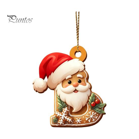 Christmas Tree Gingerbread Letter Ornaments 2D Flat Acrylic Ornaments, Pendant with Santa Claus, Personalized Alphabet Keepsake for Friends