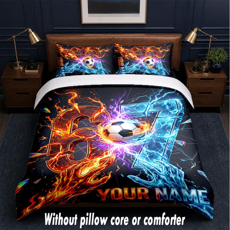 Soccer Theme Custom Text Or Name 3Pcs Bedding Set,1 Flat Sheet & 2 Pillowcases Personalized Home Bedding