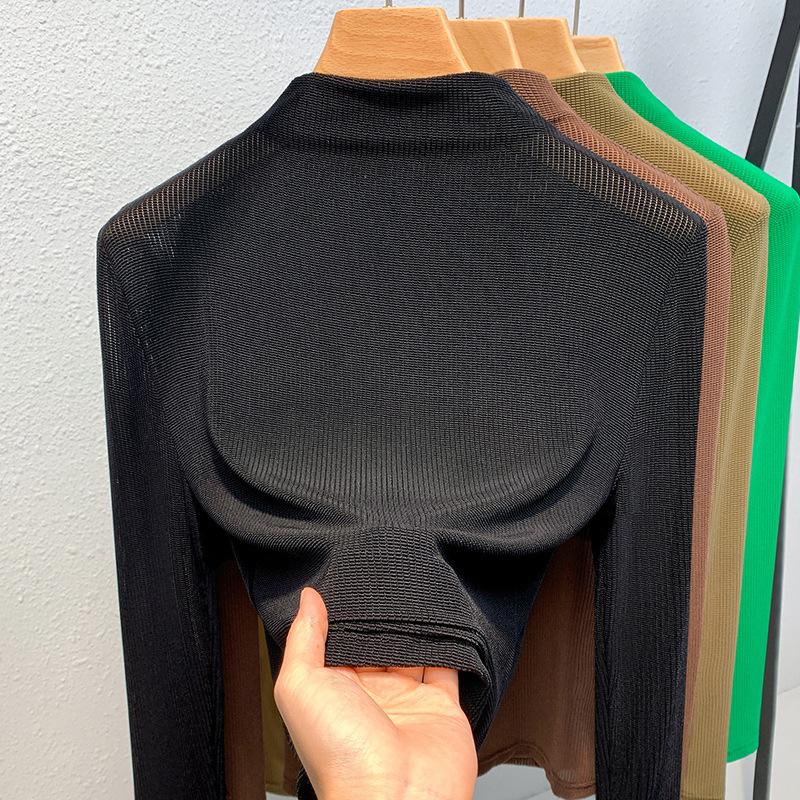 Semi-turtleneck Bottoming Shirt Women's New Women's Clothing Sexy Shirt Temperament with Waist Top