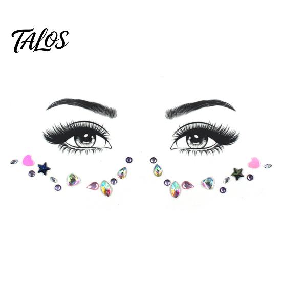Three Dimensional Face Crystals Gems Makeup Temporary Tattoo Sticker, Faux Crystal Jewelry Goth Party Decals Rhinestone Teardrop Eyeliner Decoration C