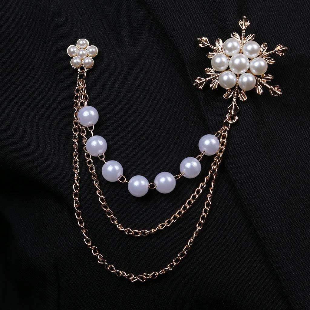 Simple Light Luxury High-End Pearl Brooch, Temperament Fashion Clothes Accessories Fringed Chain Snowflake Brooch