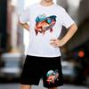 Boys 2 Piece Cartoon Fish Printed Outfit, Short Sleeve T-Shirt and Shorts Set for Kids Age 5-14,White Sporty Casual Summer Clothes