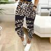 Summer Ladies Leopard Print Printed Sweatpants Loose Fit Drawstring Joggers Elastic Cuff Daily Casual Pants