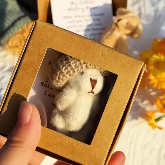 Mini Plush Teddy Bear Box Emotional Support Teddy with Message Card Pocket-Sized Hug Bear Doll for Graduation Anxiety Relief Friends