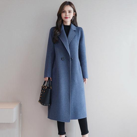 Women Jacket Turn-down Collar Pockets Solid Color Double-breasted Loose Fit Overcoat Thermal Long Sleeved Commuting Dating Spring Fall Winter Coat