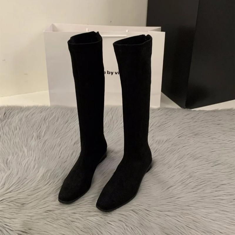 Women's Knee High Boots Temperament Slim Long Boots Quality Suede Casual Boot Retro Square Design Women Boots Botas Largas Mujer