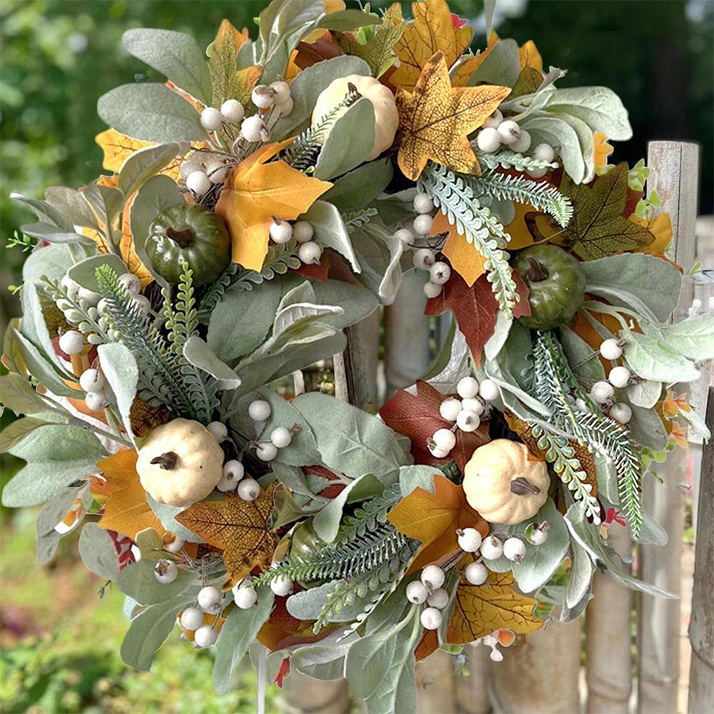 Harvest Festival Pumpkin Maple Leaf Green Leaf Wreath Door Hanging Party Scene Setup Props Christmas Decorations