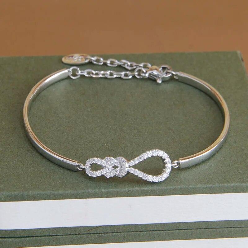 Korea&Japanese Delicate Hollow Knot Charm Bangles for Women Fashion Brand Jewelry Crystal Twist Bracelets Accessories