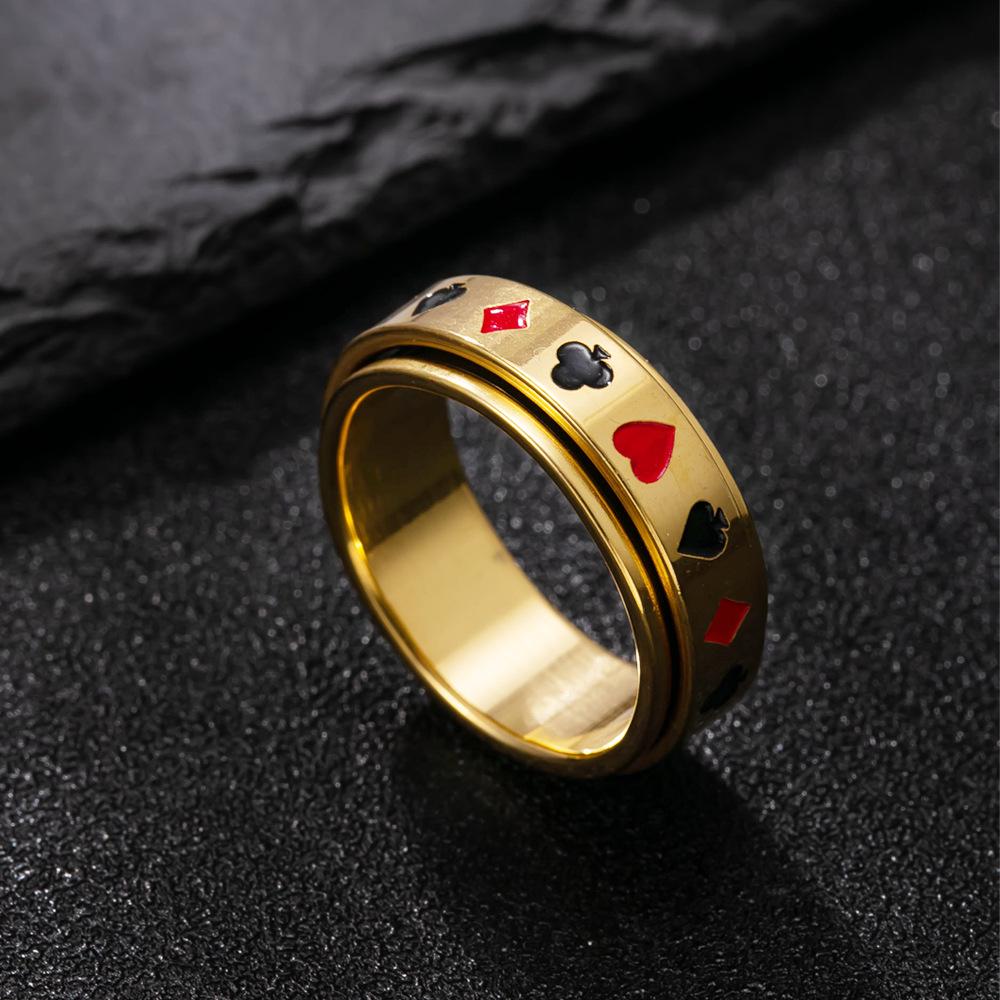Anello Girevole in Acciaio al Titanio con Carte da Gioco - Gioiello Hip-hop Decompressivo da Uomo