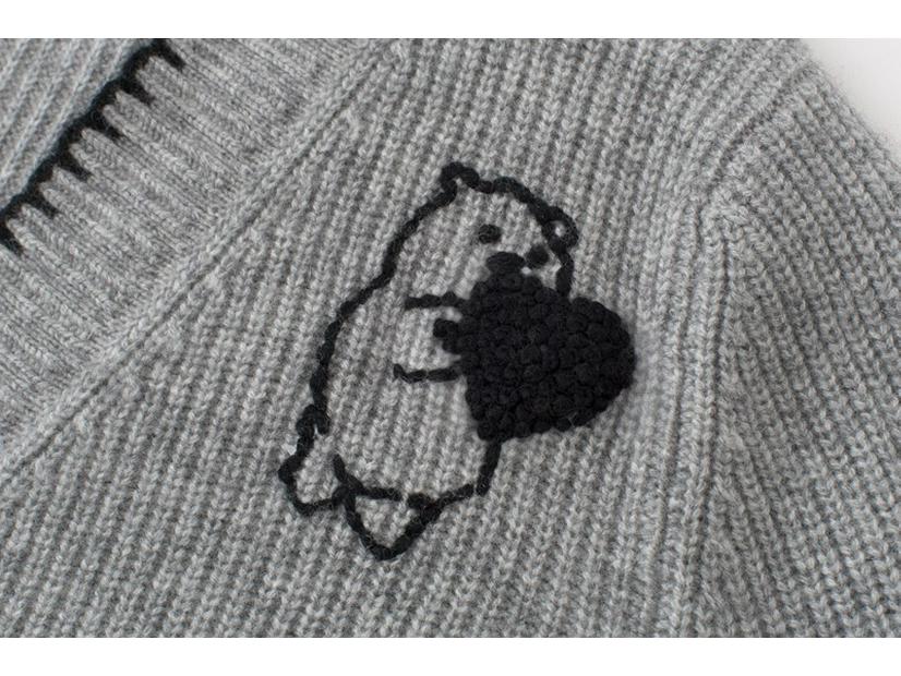 European & American Style Grey Hand-Stitched Cashmere Cardigan Sweater Coat