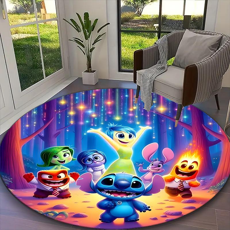 1pc Disney Characters Pastel Floral Group Printed Chair Rug for Home Office Use, Living Room Kitchen Game Room Round Carpet