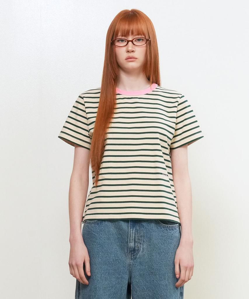 GENERALIDEA Color Block Stripe Short Sleeve T-Shirt [Ecru] / Gf2Lts522