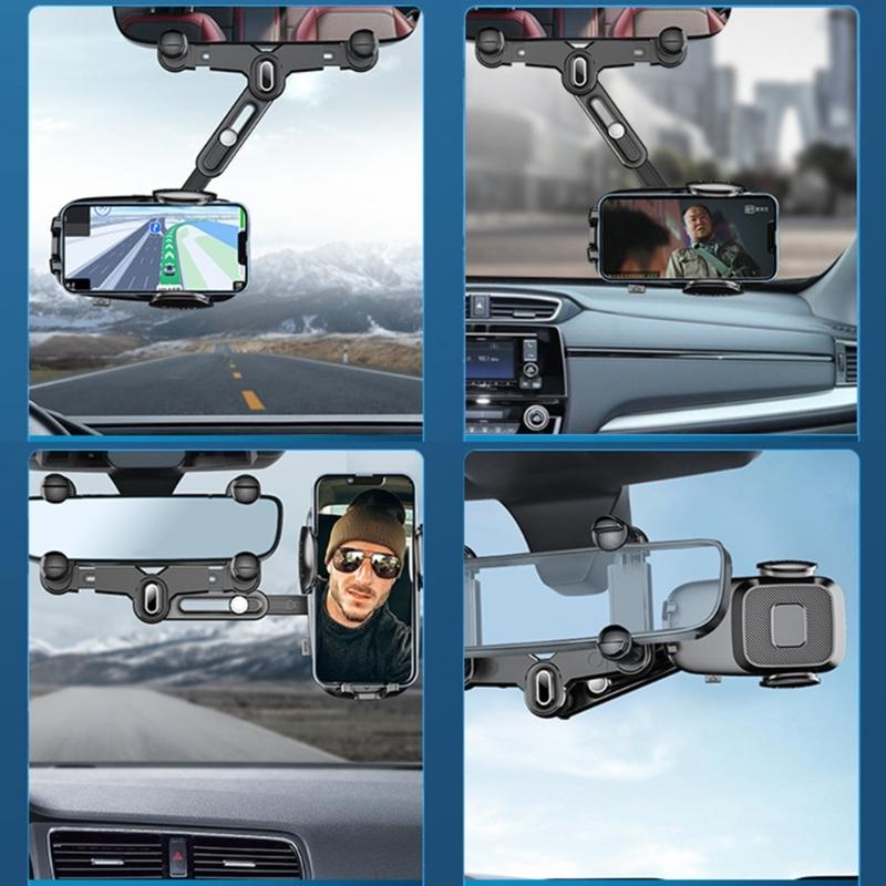 360-degree Rotation-Navigation Mount Mobile Phones Holder Car Adjustable Stand Rearview Mirror Retractable Phone Bracket