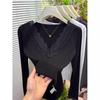2025 Women's Black V-neck Lace Top: Versatile, Age-Defying, Stylish, Trendy, Regular-Fit