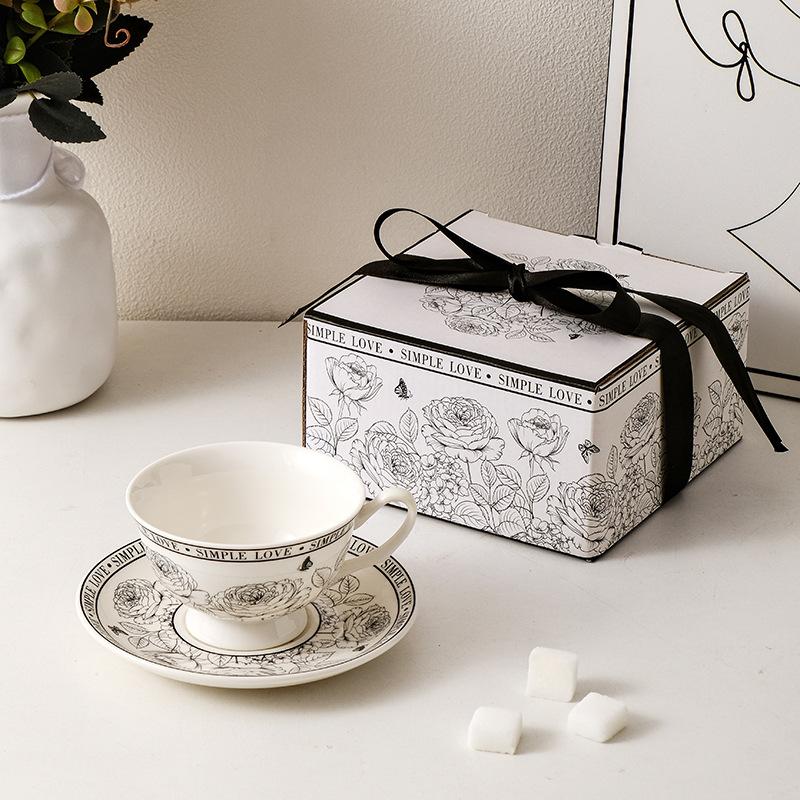 French Retro Coffee Cup Saucer Rose Garden High Value Afternoon Tea Milk Mug Gift Box Set Souvenir Gift