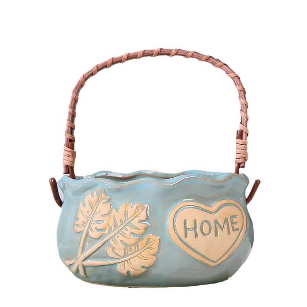 

Decorative Ceramic Succulent Planter With Handle Nordic Flowerpot Ornament Office синий