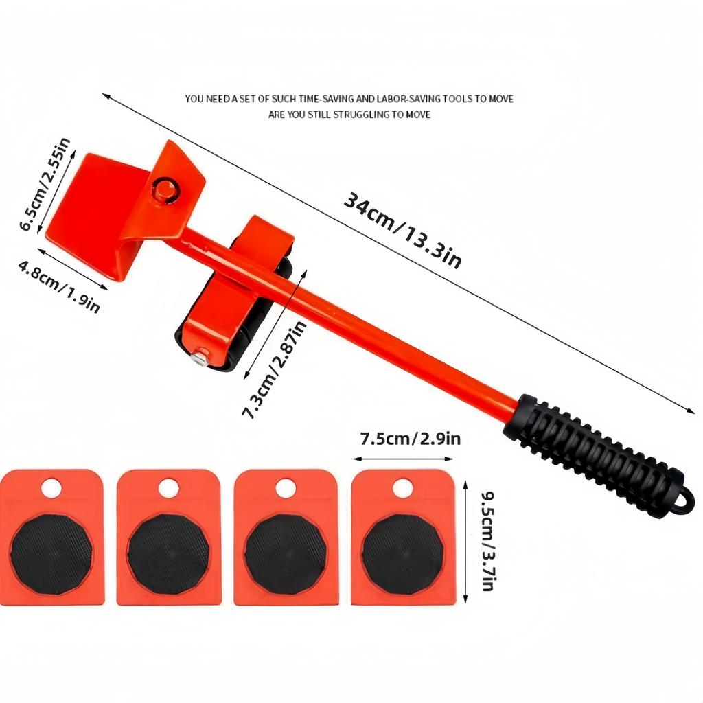 Furniture Lift Kit 5-Piece- Easy Move and Slide Tool with 360° Rotating Pads, Ideal for Rearranging Living Spaces