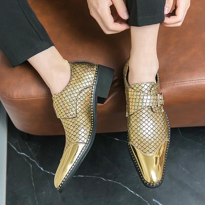 New Fashion Retro Glitter Charm Gold Silver Dress Shoes For Men Monk Strap Wedding Prom Formal Footwear Zapatos Hombre