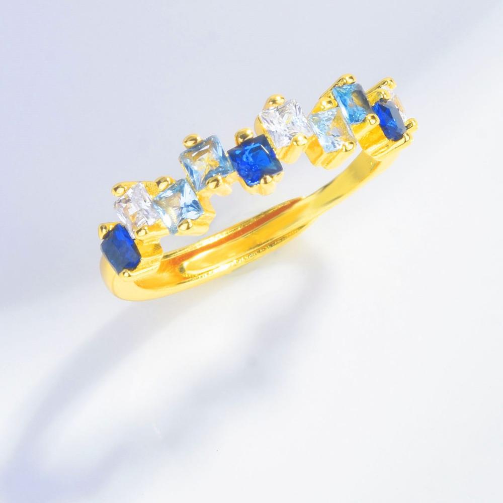 

Элегантное золотое кольцо BELLA BOX с цветным сапфиром, подходящее для повседневной женской вечеринки, модные ювелирные изделия Adjustable Opening синий