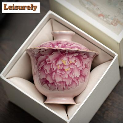 100ML Roze Ru Kiln Gaiwan Elegante Pioenroos Anti-brandwond Thee Tureen Thee Zet Deksel Kom Chinese Thee Set Collectie Benodigdheden Ambacht