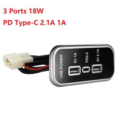 USB zásuvka nabíječky do auta 12V 24V 3 porty 18W PD Type-C 2.1A 1A pro motocyklový automobil ATV Boat RV Bus napájecí adaptér