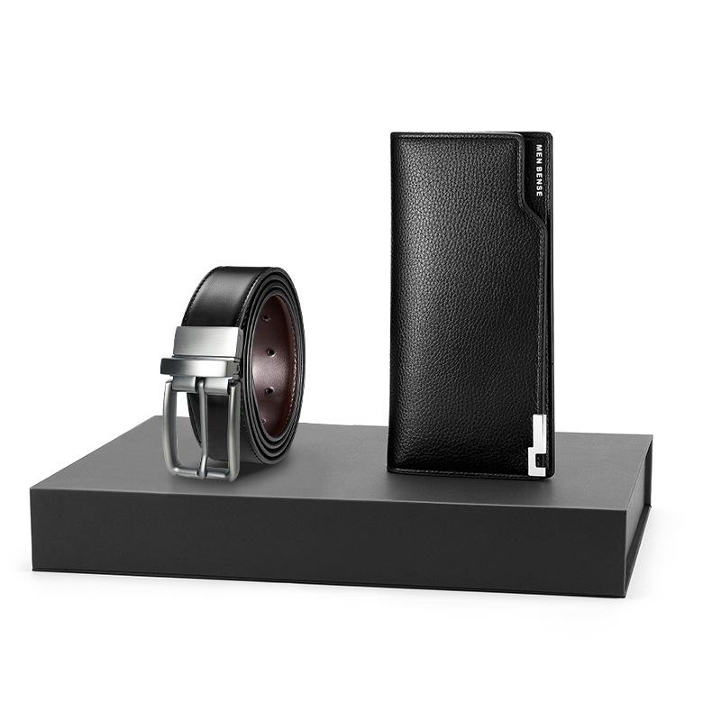 Double-Sided Two-Color Leather Pin Buckle Wallet Belt Men'S Casual High-End Gift Cowhide Belt Gift Box Business